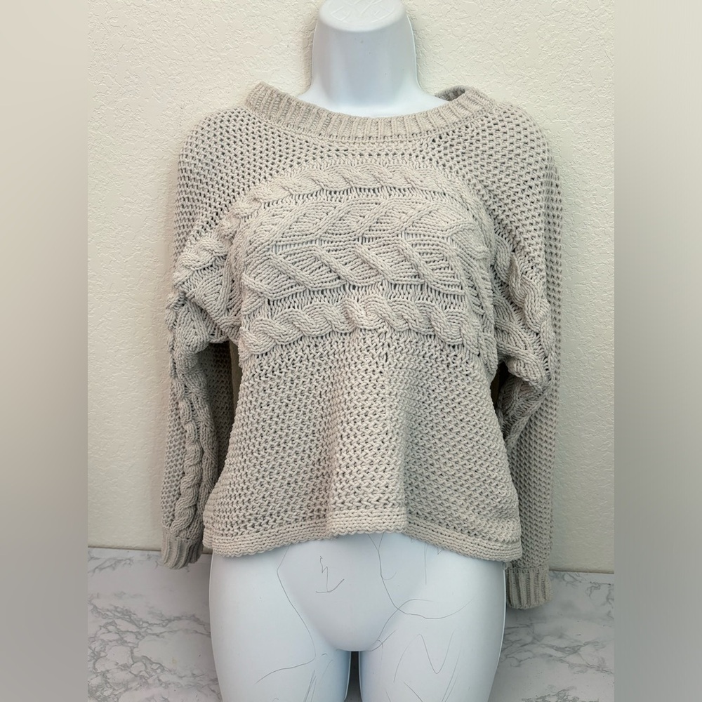 REWIND Sweater Women S Beige Cable Knit Coastal Cowgirl Balletcore Cropped​​​